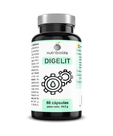 Digestive Natural - Difficult Digestion Gas and Abdominal Bloating - Vegan Digestive Enzymes - Digezyme Bromelain and Extracts of Fennel Ginger and Gentian No Additives - DIGELIT