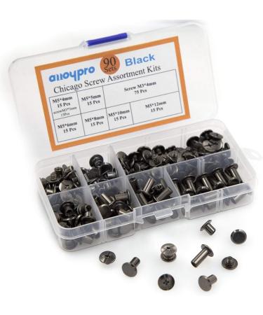 Alloypro 90 Sets Chicago Screws Assorted Kit - 6 Sizes Gun Metal Leather Rivets - DIY Leather Craft Supplies - 3/16(5mm) Screw Rivets, Book Binding Posts, Chicago Bolts - 5 x 4 5 6 8 10 12 - Gun Metal Finish - Buy Online on GoSupps.com