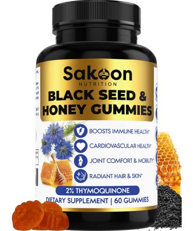 Black Seed Oil & Honey Gummies W/ 2%+ THYMOQUINONE | Nigella Sativa Seeds| Super antioxidant for Immune Support, Joints, Digestion, Hair & Skin | 60 Gummies