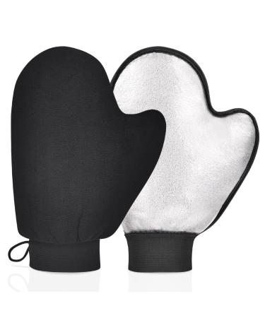 LOPHE Self Tanning Mitt Applicator Black Double Sided Self Tanning Gloves with With Anti-slip Elastic Wrist and Thumb Washable and Reusable Self Tan Mitt for Self Tanners Lotion Mousse Creams Tanning Mitt-B