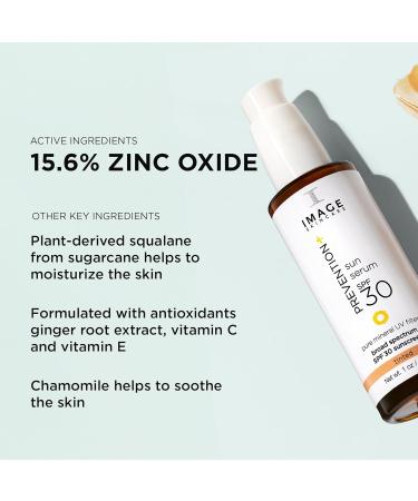 IMAGE Skincare PREVENTION+ Sun Serum SPF 30 - Mineral Sunscreen for Face Non-Comedogenic Travel Size Wear Under Makeup - 1.0 oz - Buy Online on GoSupps.com