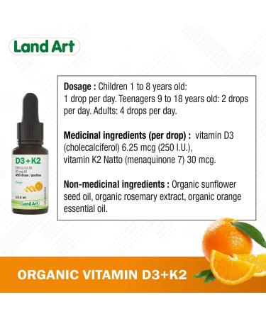 Certified Organic Vitamin D3 & K2 (MK7-Natto) - 490 Drops- Support Your Bones Immune System - Non-GMO - Gluten Free - Made in Canada (13.5 ml (Pack of 1)) - Buy Online on GoSupps.com