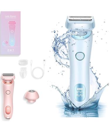 Duskofficial Razor 2 in 1 Dusk Official Electric Razor Duskofficial Wet and Dry Razor for Women with Detachable Head Painless Shaving for Face Body Leg Underarm Arm (Blue)