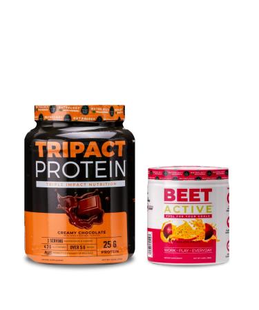 Nutrology TRIPACT Protein Powder 7-in-1 Meal Replacement Shake Creamy Chocolate Flavor (20 Servings) Beet Active Natural Pre-Workout Powder Passion Fruit Flavor (30 Servings)