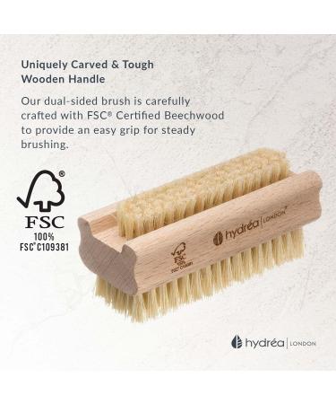 Hydrea London Double-Sided Nail Brush with Natural Cactus Bristles - Vegan Fingernail and Tough Toenail Cleaner - FSC Certified Beechwood - Buy Online on GoSupps.com