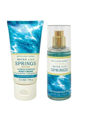 Bath and Body Work WATER LILY SPRINGS Mini Fragrance Mist and Body Cream Set - Travel Size blue