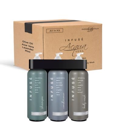 Acquavera Triple Bracket (Black) with Infuse Lavender Mint Shampoo Conditioner and Body Wash