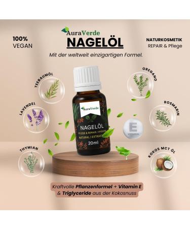 AuraVerde Nail oil care and repair extra strong tea tree oil & oregano natural premium 20 ml made in Germany vegan formula - Buy Online on GoSupps.com
