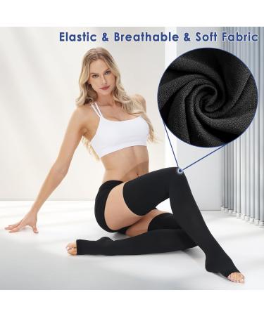 Beister 15-20 mmHg Thigh High Compression Stockings for Women & Men - Open Toe Varicose Veins & Edema Support Silicone Band - Black 4X-Large - Buy Online on GoSupps.com