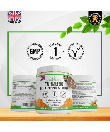 365 Turmeric Black Pepper & Ginger Capsules - High Strength Vegetarian Supplement | 1 Year Supply Made in the UK - Buy Online on GoSupps.com