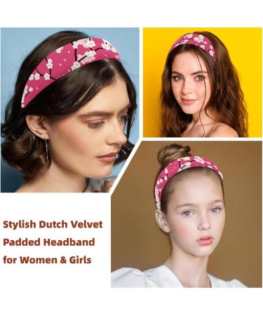 Headbands Women Hair Head Bands 2 Pieces Wide Top Turban Velvet Hair Bands Elastic Headband Pink Floral Flower Fashion Head Wrap 2 Size Multi-colored 4 - Buy Online on GoSupps.com