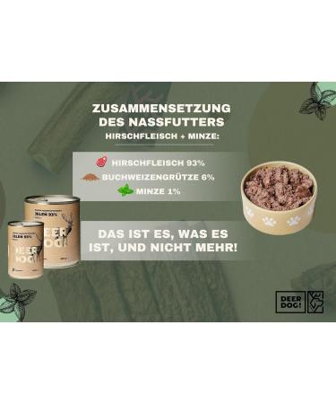DEER DOG! (1 x 400 g) Meat content 93% Premium canned dog food with venison + mint | Grain-free wet food for dogs | Canned food for dogs - Buy Online on GoSupps.com