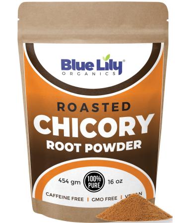Blue Lily Organics Roasted Chicory Root Powder (1lb) - Prebiotic Dietary Fiber Supplement for Digestion - Create Your Own Cold Brew Coffee - Caffeine Free & Healthy Coffee Alternative 1 Pound (Pack of 1)