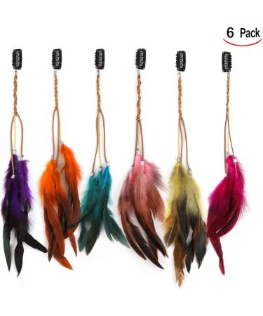 Binnan 6-Piece Colorful Feather Hair Extensions Clip - Boho Hair Accessories for Women - Buy Online on GoSupps.com