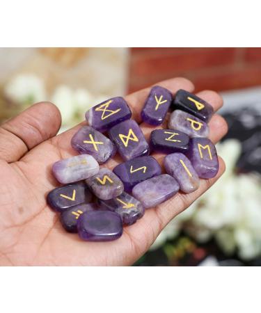Crocon Amethyst Gemstone Rune stones Rectangle Shape with Elder Futhark Alphabet Engraved 25 pcs Rune Set Crystal Divination Healing Chakra Reiki with a Pouch & Rune brochure Size : 20-25mm Amethyst Rune - Buy Online on GoSupps.com