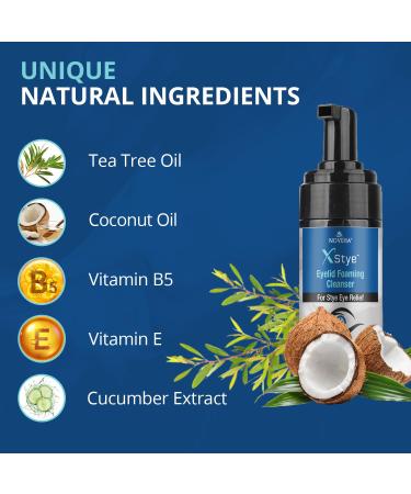 NOVEHA XStye Eyelid Foaming Cleanser - Fast Stye Eye Relief - Formula With Tea Tree Oil - Daily Eyelid and Eyelash Wash For Stye Eyes, Eyelash, & Skin Dryness (3.38 fl oz) - 100mL - Buy Online on GoSupps.com