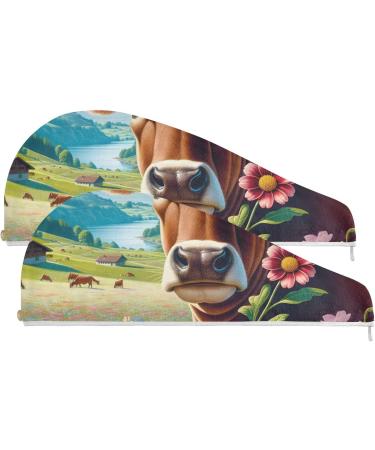 Buy Colorful Daisy Flowers Hair Towels 2 Pack - Super Absorbent Quick Dry Hair Turbans for Women & Girls - Buy Online on GoSupps.com