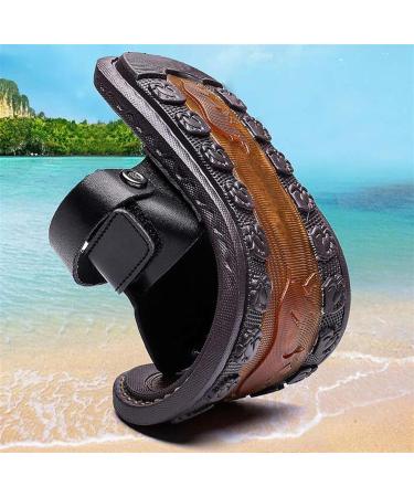 Men's Beach Sandals - Leather Flat Slippers for Summer | Comfort Soft Lightweight Toe Corrector Flip Flops for Hallux Valgus - Size 9 Black - Buy Online on GoSupps.com