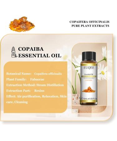 EUQEE Copaiba Essential Oil 10ml - 100% Natural Aromatherapy Oil for Diffusers, Relaxation, and Candle Making - Buy Online on GoSupps.com