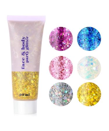 URAQT Body Glitter Gel 50ml Holographic Mermaid Sequins Glitter Chunky Cosmetic Glitter Face and Body Gel Sparkling Festival Party Lotion Glitter for Face Body Eye Hair Nail DIY Art (Gold) - Buy Online on GoSupps.com