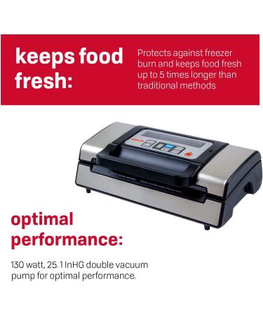 Nesco Deluxe Food VS-12 Vacuum Sealer Kit - 130 Watts, Bags, Viewing Lid, Compact Silver - Buy Online on GoSupps.com