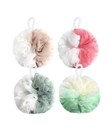 XTF2015 Bath Sponge Shower Loofahs Soft Net Body Scrubber Sponge Ball Durable Mesh Pouf Bath Loofah Sponge Body Wash Puff Pack of 4 (4 Packs 4) Mix Color-50g-4 packs 4.0