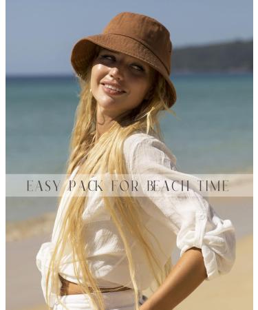Washed Cotton Packable Bucket Hat for Women/Men - Dark Orange, Medium-Large - Buy Online on GoSupps.com