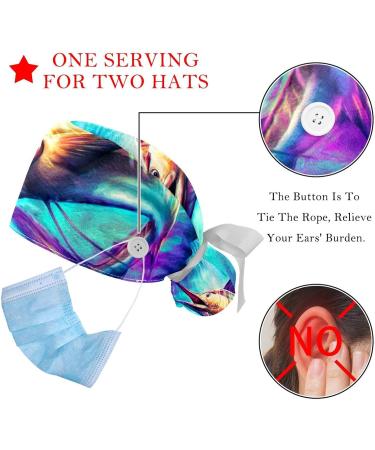 Colorful Palm Silhouettes Scrub Caps Hats for Women - 2PCS Bouffant Working Hat with Ponytail Holder | Pattern 05 - Buy Online on GoSupps.com