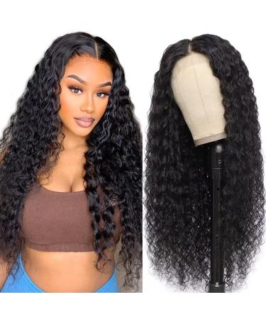 RXY Water Wave 4x4 Closure 180% Density Lace Front Wigs Human Hair Real Hair Wig Pre Plucked Wear and Go Glueless wig human hair for Black Women Nature Color 14 Inches 14inch (36cm) 4x4water wave