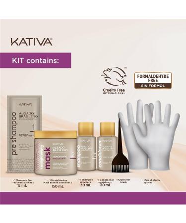 Kativa Brazilian Straightening Blonde Kit - 12 Weeks of Professional Home Use for Softer Shinier Light-Coloured Hair with Olive Oil & Keratin - Buy Online on GoSupps.com