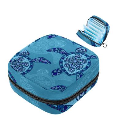 Portable women's binding-up bags menstrual cup pocket female menstrual insert bag for teenage girls tampons for the first period art navy blau sea turtle multicolored 01