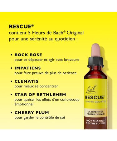 RESCUE - Compte-Gouttes Chocolat Menthe - Sans Alcool - M lange de 5 Fleurs de Bach Original - Id al pour les stress du quotidien : voyages examens r unions journ es charg es - Buy Online on GoSupps.com