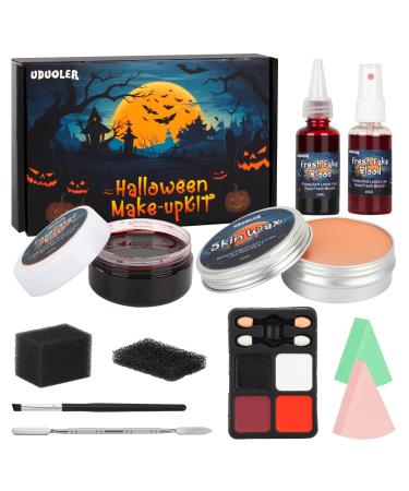 Special Effects SFX Makeup Kit-Bruise Makeup Face Body Painting Palette Scar Wax with Spatula Tool Fake Blood Splatter Spray Coagulated Blood Stipple Sponge Makeup Sponges for Halloween Cosplay