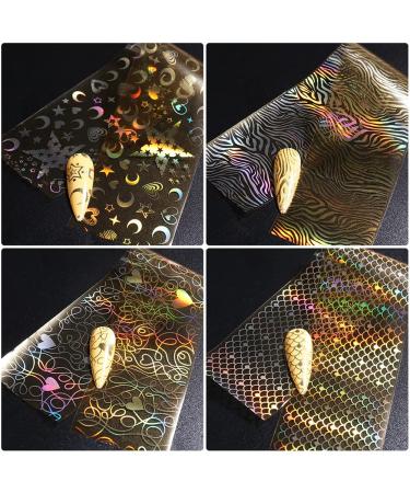 Gold Nail Foil Transfer Stickers - Holographic Designer Nail Art Supplies - 3D Glitter Line Manicure Accessories - 16 Sheets - Buy Online on GoSupps.com