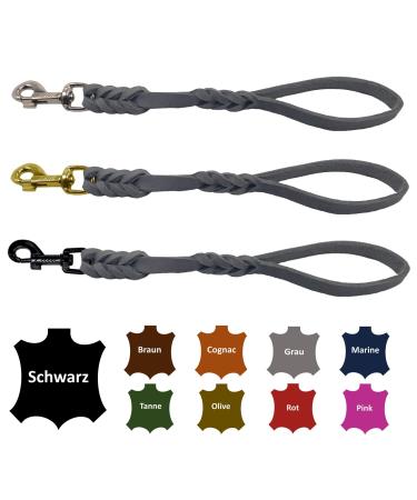 Dog liner/short guide leather hand braid for medium and large dogs (gray 40cm hook: brass (gold)) 40cm hook: brass (gold) gray