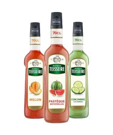 Mathieu Teisseire - Fruits du soleil assortment: Melon syrup, watermelon syrup, cucumber syrup for refreshing drinks, 3x70cl
