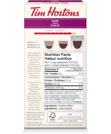 Tim Hortons Dark Lungo Capsules Nespresso Original Line Compatible Capsules 10 Count Dark Lungo 10 count (Pack of 1) - Buy Online on GoSupps.com
