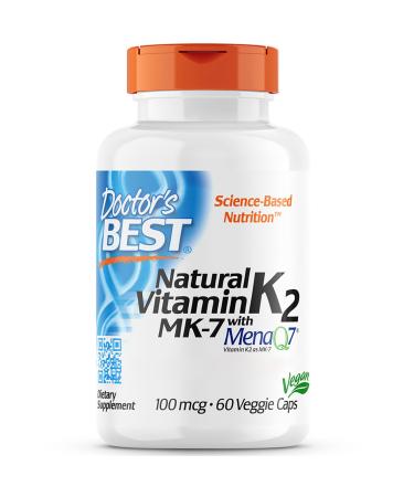 Doctor's Best Natural Vitamin K2 MK-7 with MenaQ7 100mcg 60 Vegan Capsules Lab Tested Gluten Free SOYA Free Vegetarian