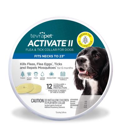 TevraPet Activate II Flea and Tick Collar for Dogs, 12 Months Prevention, 2 Count, One Size Fits All