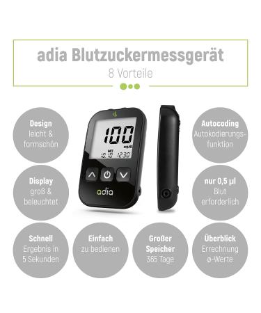 Adia Maxi-Sparset: Blood Sugar Control Kit for Diabetes - Includes Measuring Device 110 Test Strips Lanzettes & More - Buy Online on GoSupps.com