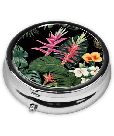 Tropical Flowers Mini Round Pill Box - 3 Compartment Travel Organizer Portable Medicine Case for Home & Office - Buy Online on GoSupps.com