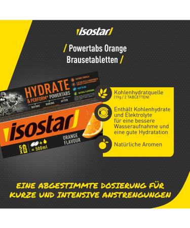 Isostar Hydrate & Perform Powertabs - Orange Flavour Effervescent Tablets for Isotonic Drinks | 10 Tablets - Boost Your Hydration! - Buy Online on GoSupps.com