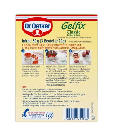 Dr. Oetker Gelfix Classic 1:1 60g Gelling Powder for Sweet Jams & Jellies | Vegan & Easy DIY | International Shipping - Buy Online on GoSupps.com
