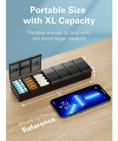 Extra Large 7 Day Pill Box Organiser Weekly Vitamin Case Box Large Capacity Compartments BPA-Free Medication Organiser Daily Pill Case to Hold Vitamins Cod Liver Oil and Medication Black 1 Pack - Buy Online on GoSupps.com