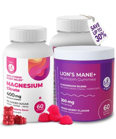 DR. MORITZ Lions Mane Mushroom Gummies (60 Count) and Magnesium Gummies for Adults 400mg (60 Count 2 Pack) - Focus and Relaxation Support - Non-GMO Lions Mane Supplement - 0G Sugar Magnesium Citrate