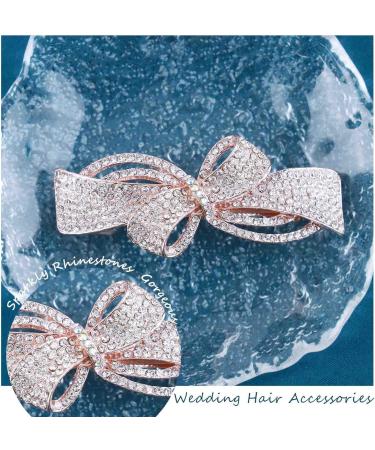 TseenYi Rhinestone Wedding Hair Clip Bow Crystal Hair Clip Shiny Bridal Rhinestone Hair Clip Sparkling Bridal Decorative Headwear Accessories for Women and Girls (Gold Champagne) - Buy Online on GoSupps.com