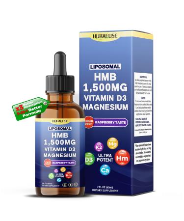 Liposomal HMB 1500mg Vitamin D3 Magnesium Liquid Drops Ultra Potent Raspberry Taste USA Made & Lab Tested 2 FL OZ (60ml) 60ml (pack of 1)