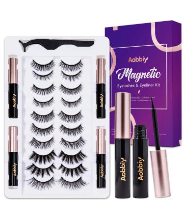 20 Pieces Upgraded Magnetic Eyelash Kit, Magnetic Eyelash with Eyeliner Kit, 4 Tube Eyeliners, Realistic and Soft Magnetic Eyelashes, Strong Hold and Easy to Apply 25 Piece Set