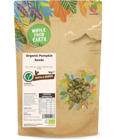 Wholefood Earth Organic Dried Coconut Chips 1 kg | Raw | Certified Organic & Organic Pumpkin Seeds 1kg Raw | GMO Free | Vegan | High Fibre | High Protein | Certified Organic + Pumpkin Seeds 1kg - Buy Online on GoSupps.com