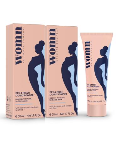 womn Dry & Fresh Liquid Powder Poudre corporelle liquide sans talc pour la zone intime l aine et sous la poitrine Absorbe la transpiration et aide r duire les frottements et odeurs (2 X 50 ml)